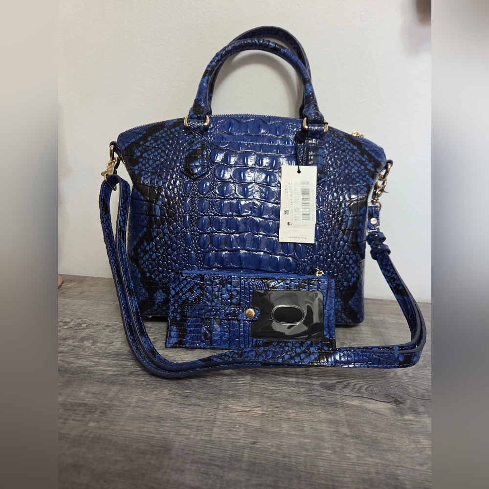 NWT BRAHMIN SAPPHIRE DUXBURY SATCHEL w/Credit Card WALLET - Picture 2 of 11